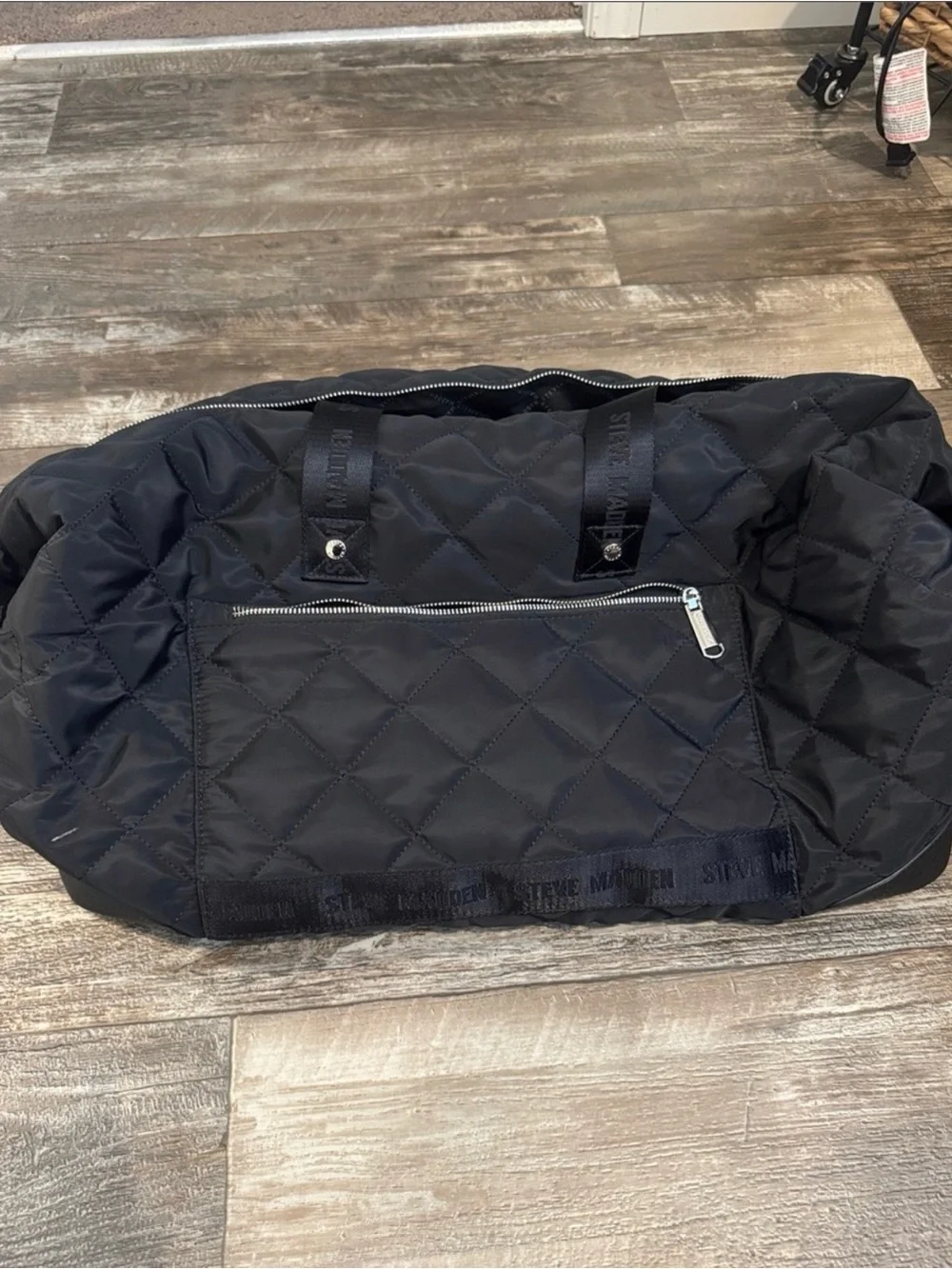 Black Quilted Steve Madden Travel Tote Bag